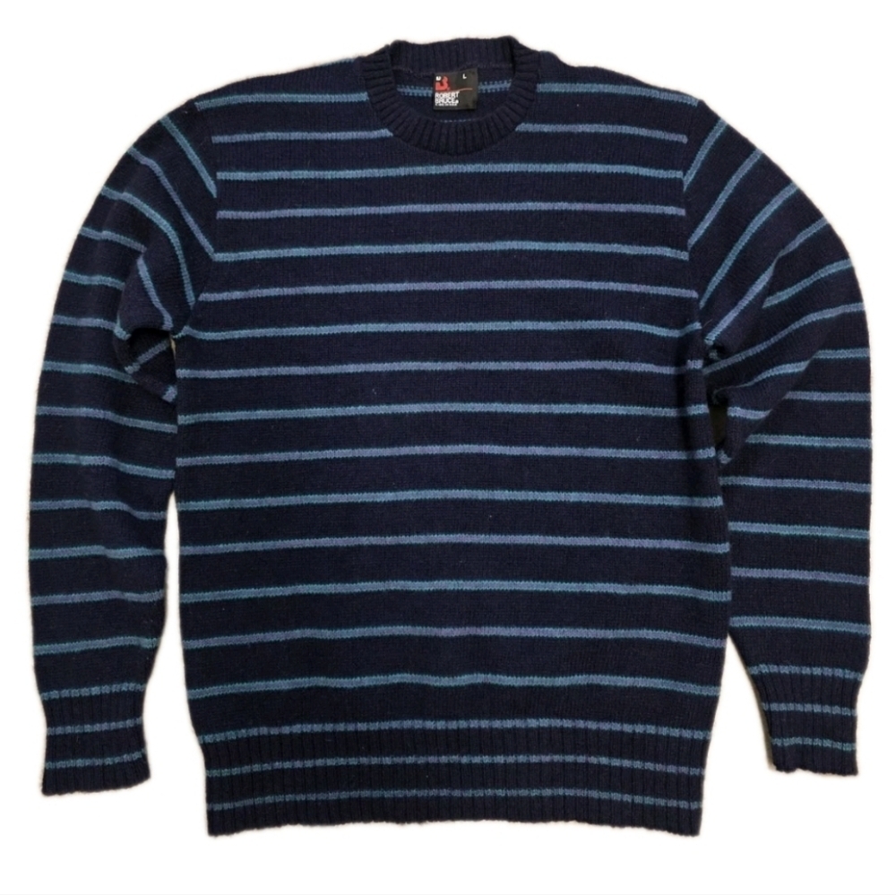 Vintage ROBERT BRUCE Men's  Wool Striped Sweater USA Made Size Large Navy Blue